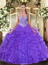 Ideal Sleeveless Beading and Ruffles Lace Up Vestidos de Quinceanera