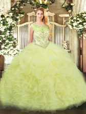 Sexy Yellow Scoop Zipper Beading and Ruffles Sweet 16 Dress Sleeveless