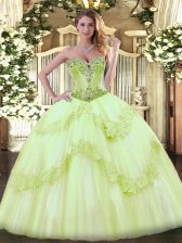  Sleeveless Beading Lace Up 15 Quinceanera Dress with Yellow Green