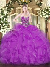Customized Fuchsia Sweetheart Neckline Beading and Ruffles Quinceanera Dresses Sleeveless Lace Up