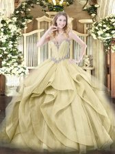  Yellow Tulle Lace Up Sweetheart Sleeveless Floor Length Sweet 16 Dress Beading and Ruffles
