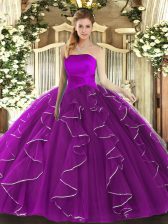  Strapless Sleeveless Sweet 16 Quinceanera Dress Floor Length Ruffles Purple Tulle