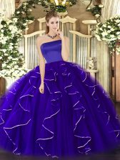 Admirable Ball Gowns 15 Quinceanera Dress Blue Strapless Tulle Sleeveless Floor Length Zipper