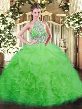 Cheap Lace Up Halter Top Beading and Ruffles Sweet 16 Dress Tulle Sleeveless