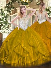Exceptional Brown Sleeveless Tulle Zipper Sweet 16 Quinceanera Dress for Military Ball and Sweet 16 and Quinceanera