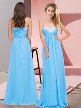Beautiful Sleeveless Floor Length Ruching Lace Up with Aqua Blue