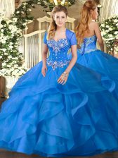  Baby Blue Sweetheart Lace Up Beading and Ruffles Sweet 16 Dress Sleeveless