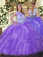 Classical Scoop Sleeveless Zipper Quince Ball Gowns Lavender Organza