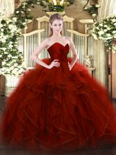  Wine Red Ball Gowns Sweetheart Sleeveless Tulle Floor Length Zipper Ruffles Vestidos de Quinceanera