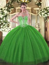 Exquisite Tulle and Sequined Sweetheart Sleeveless Lace Up Beading 15 Quinceanera Dress in Green
