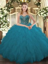  Sweetheart Sleeveless Lace Up Sweet 16 Quinceanera Dress Teal Tulle