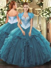 Vintage Sleeveless Beading and Ruffles Lace Up Quinceanera Gown