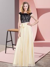 Glamorous Chiffon Sleeveless Floor Length Evening Dress and Lace and Belt