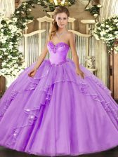 Glamorous Lavender Sleeveless Floor Length Beading and Ruffles Lace Up Quinceanera Gown