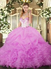 Colorful Lilac Ball Gowns Beading and Ruffles and Pick Ups Sweet 16 Dresses Lace Up Organza Sleeveless Floor Length