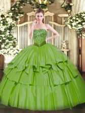 Elegant Organza and Taffeta Strapless Sleeveless Lace Up Beading and Ruffled Layers Sweet 16 Dresses in 