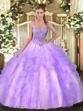 High Class Straps Sleeveless Lace Up Quinceanera Dresses Lavender Tulle