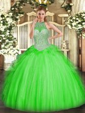 Nice Tulle Lace Up Quinceanera Dresses Sleeveless Floor Length Beading and Ruffles
