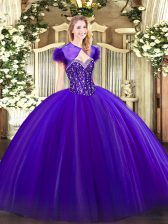  Beading Sweet 16 Quinceanera Dress Purple Lace Up Sleeveless Floor Length