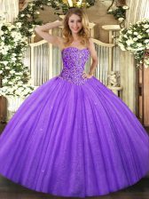  Sweetheart Sleeveless Tulle Quinceanera Dress Beading Lace Up