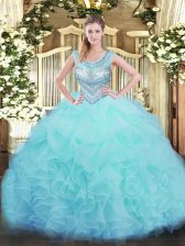  Scoop Sleeveless Organza Quinceanera Dresses Beading and Ruffles and Pick Ups Lace Up