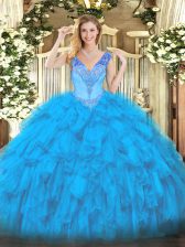 Luxury Organza Sleeveless Floor Length Sweet 16 Dress and Beading and Ruffles