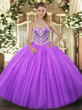 Exquisite Lavender Ball Gowns Sweetheart Sleeveless Tulle Floor Length Lace Up Beading 15th Birthday Dress