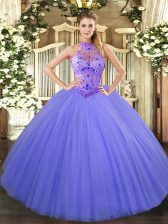 Deluxe Lavender Sleeveless Beading and Embroidery Floor Length Quinceanera Dresses