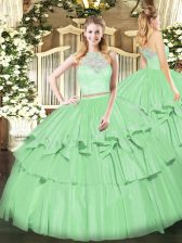  Organza Sleeveless Floor Length Ball Gown Prom Dress and Lace and Ruffled Layers