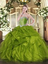 Enchanting Sweetheart Sleeveless Organza 15 Quinceanera Dress Beading and Ruffles Lace Up