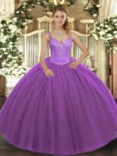 Fashionable Purple Sleeveless Tulle Lace Up Sweet 16 Quinceanera Dress for Military Ball and Sweet 16 and Quinceanera