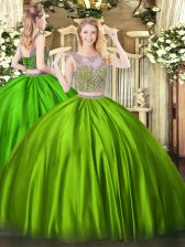 Beautiful Sleeveless Floor Length Beading Lace Up Sweet 16 Dresses with 