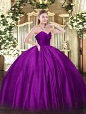 Purple Ball Gowns Organza Sweetheart Sleeveless Ruching Floor Length Zipper Quince Ball Gowns