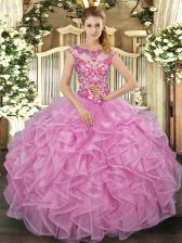 Unique Organza Cap Sleeves Floor Length Quinceanera Gowns and Beading and Appliques and Ruffles