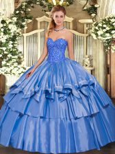  Organza and Taffeta Sleeveless Floor Length 15th Birthday Dress and Beading and Ruffled Layers
