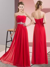  Floor Length Lace Up Dress for Prom Red for Prom and Party with Beading