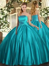 Noble Satin Strapless Sleeveless Lace Up Ruching Quinceanera Dresses in Teal 
