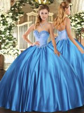 Nice Satin Sweetheart Sleeveless Lace Up Beading Quinceanera Gowns in Baby Blue