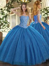  Blue Sweetheart Lace Up Beading Quinceanera Dresses Sleeveless