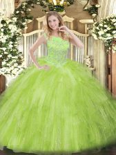 On Sale Yellow Green Zipper Sweet 16 Dresses Beading and Ruffles Sleeveless Floor Length