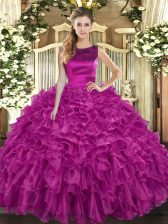 New Style Scoop Sleeveless Organza Quinceanera Gowns Ruffles Lace Up