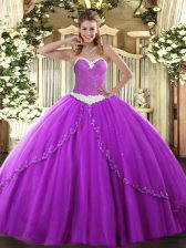  Purple Lace Up Vestidos de Quinceanera Appliques Sleeveless Mini Length Brush Train