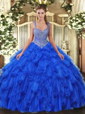  Organza Sleeveless Floor Length Quince Ball Gowns and Beading and Ruffles