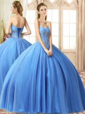  Tulle Sleeveless Floor Length 15 Quinceanera Dress and Beading