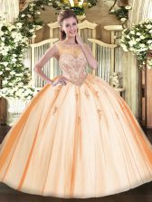 Suitable Peach Scoop Zipper Beading and Appliques 15th Birthday Dress Sleeveless