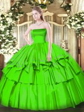  Sleeveless Floor Length Ruffled Layers Zipper Vestidos de Quinceanera with 