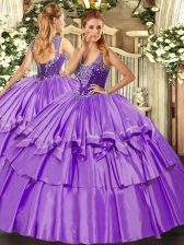 Vintage Sleeveless Lace Up Floor Length Beading and Ruffled Layers Vestidos de Quinceanera