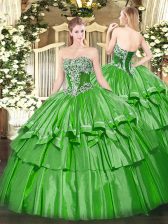 Fancy Green Strapless Neckline Beading and Ruffled Layers Quinceanera Gowns Sleeveless Lace Up