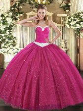  Floor Length Hot Pink Sweet 16 Quinceanera Dress Sweetheart Sleeveless Lace Up