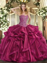 Sweetheart Sleeveless Lace Up 15th Birthday Dress Wine Red Organza